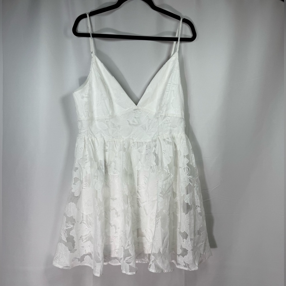 Lulus Floral Feelings White Floral Jacquard Babydoll Mini Dress XL